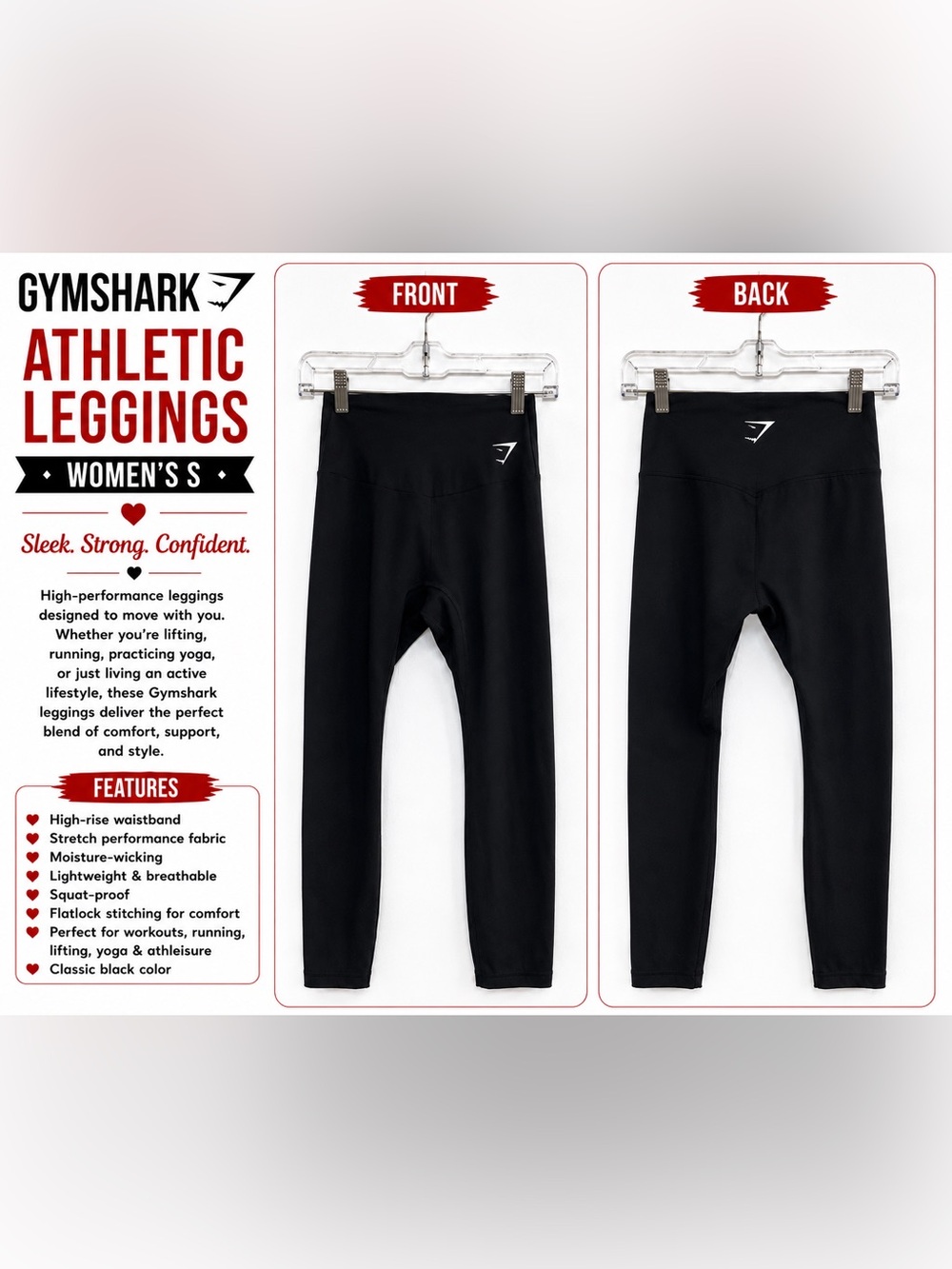 Gymshark Women's Black Athletic Leggings - High Rise Performance - Size S - GUC